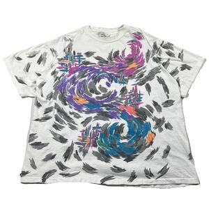 Vintage 90s Abstract All Over Print T Shirt Large Single Stitch USA
